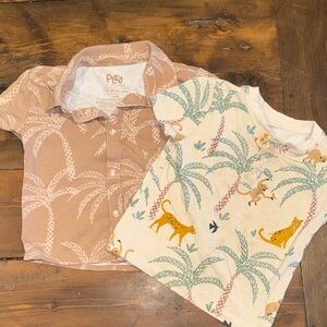 Little Sleepies Palm Tan and Cream Safari Button Down Shirts